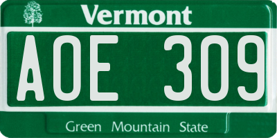VT license plate AOE309
