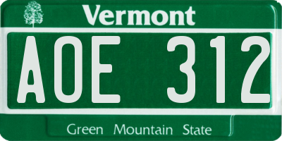 VT license plate AOE312