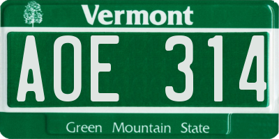 VT license plate AOE314