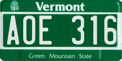 VT license plate AOE316