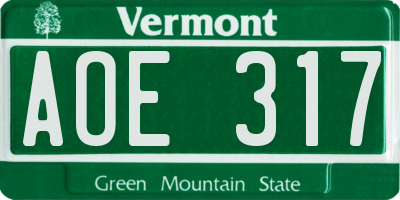 VT license plate AOE317