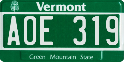 VT license plate AOE319