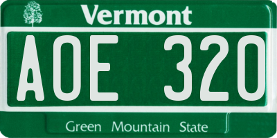VT license plate AOE320