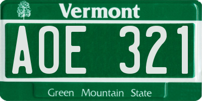 VT license plate AOE321