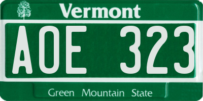 VT license plate AOE323