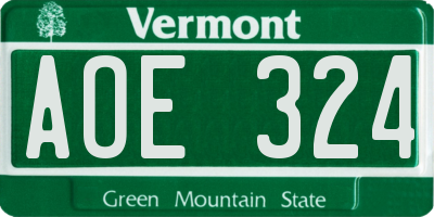 VT license plate AOE324