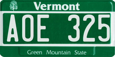 VT license plate AOE325