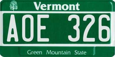 VT license plate AOE326