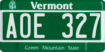 VT license plate AOE327