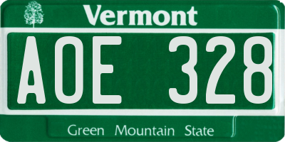 VT license plate AOE328