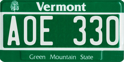 VT license plate AOE330