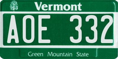 VT license plate AOE332