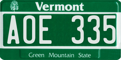 VT license plate AOE335