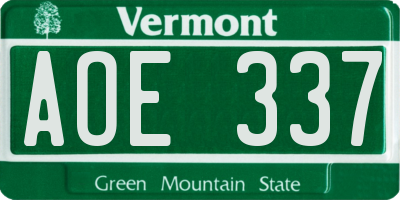 VT license plate AOE337