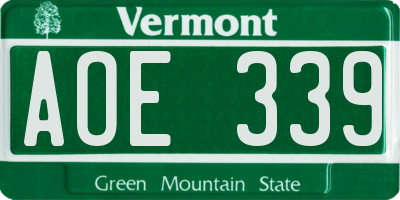 VT license plate AOE339