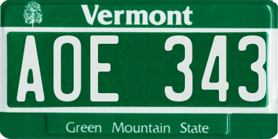 VT license plate AOE343