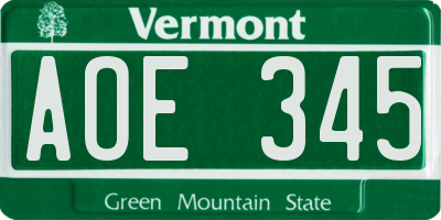 VT license plate AOE345