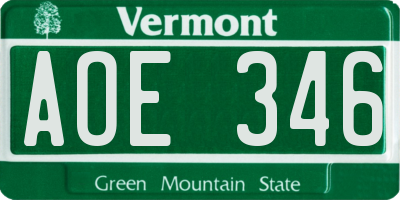 VT license plate AOE346