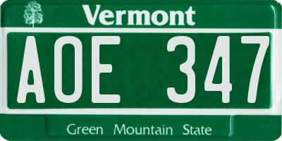 VT license plate AOE347