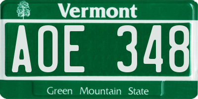 VT license plate AOE348