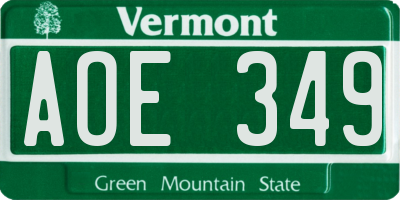 VT license plate AOE349