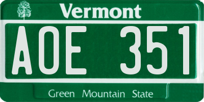 VT license plate AOE351