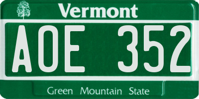 VT license plate AOE352