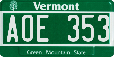VT license plate AOE353
