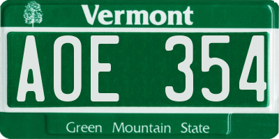 VT license plate AOE354