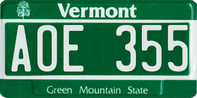 VT license plate AOE355