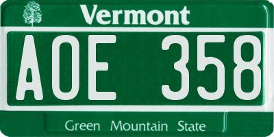 VT license plate AOE358