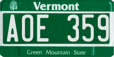 VT license plate AOE359