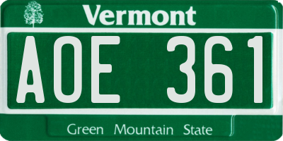 VT license plate AOE361