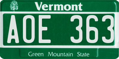 VT license plate AOE363