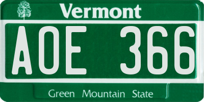 VT license plate AOE366
