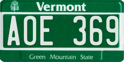 VT license plate AOE369