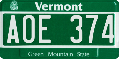 VT license plate AOE374