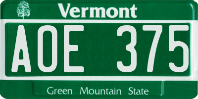 VT license plate AOE375