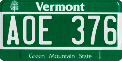 VT license plate AOE376