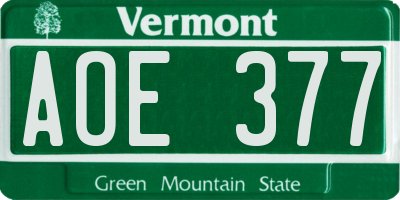VT license plate AOE377