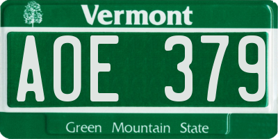 VT license plate AOE379