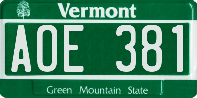 VT license plate AOE381