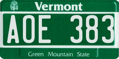 VT license plate AOE383