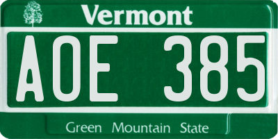 VT license plate AOE385