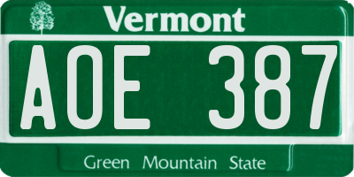 VT license plate AOE387