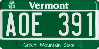 VT license plate AOE391