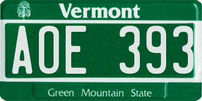 VT license plate AOE393