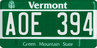 VT license plate AOE394