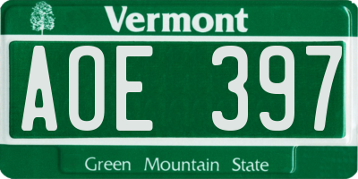 VT license plate AOE397
