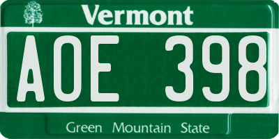 VT license plate AOE398